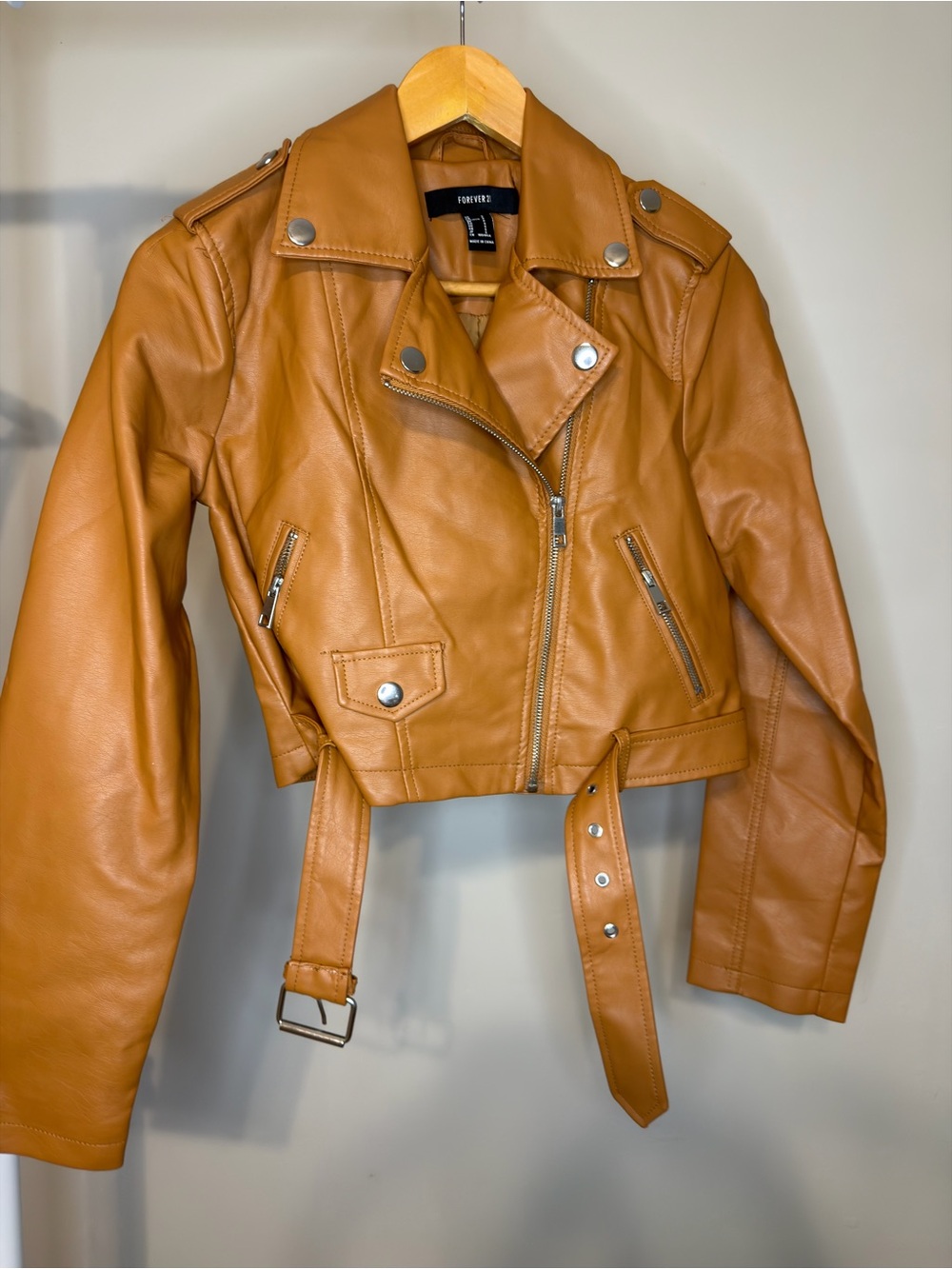 Forever 21 Tan Faux Leather Biker Jacket